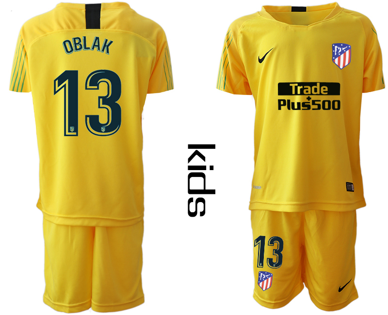 2018_2019 Club Atletico Madrid yellow goalkeeper Youth #13 soccer jerseys